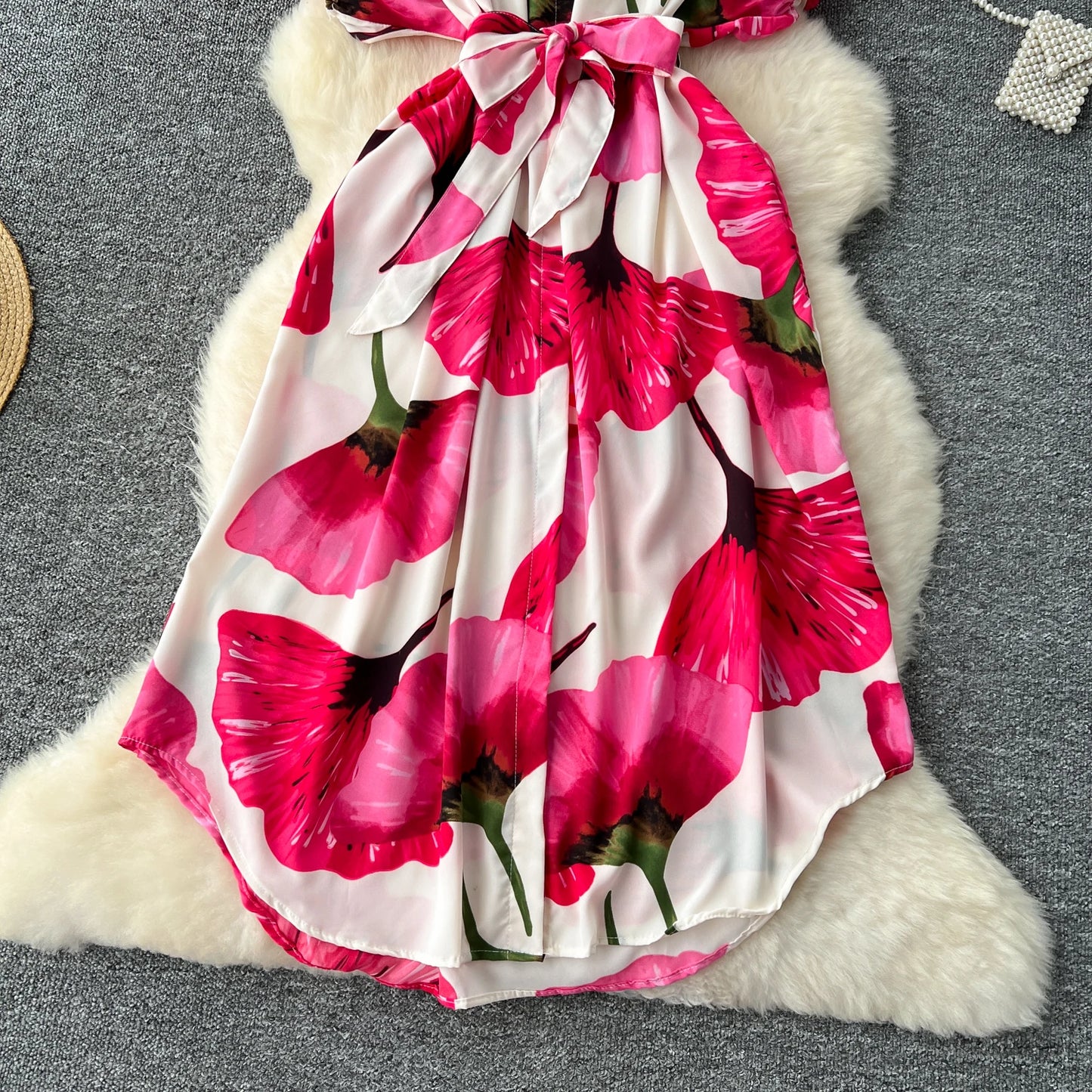 Vintage Satin Floral Pink Red