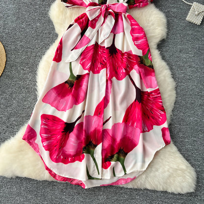 Vintage Satin Floral Pink Red