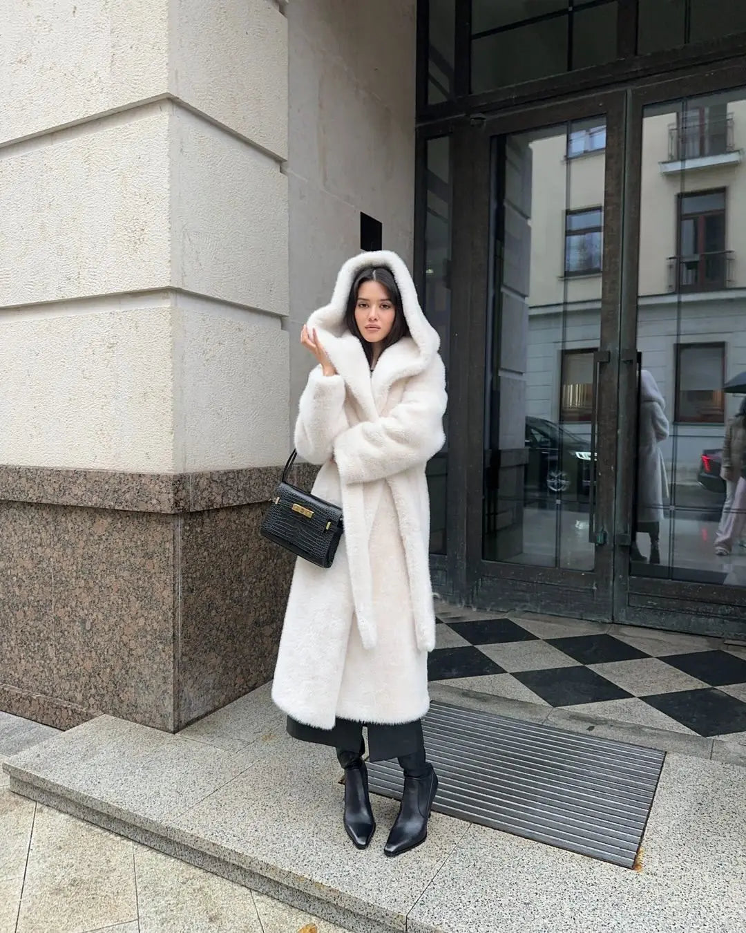 Fur Hooded Long Jacket