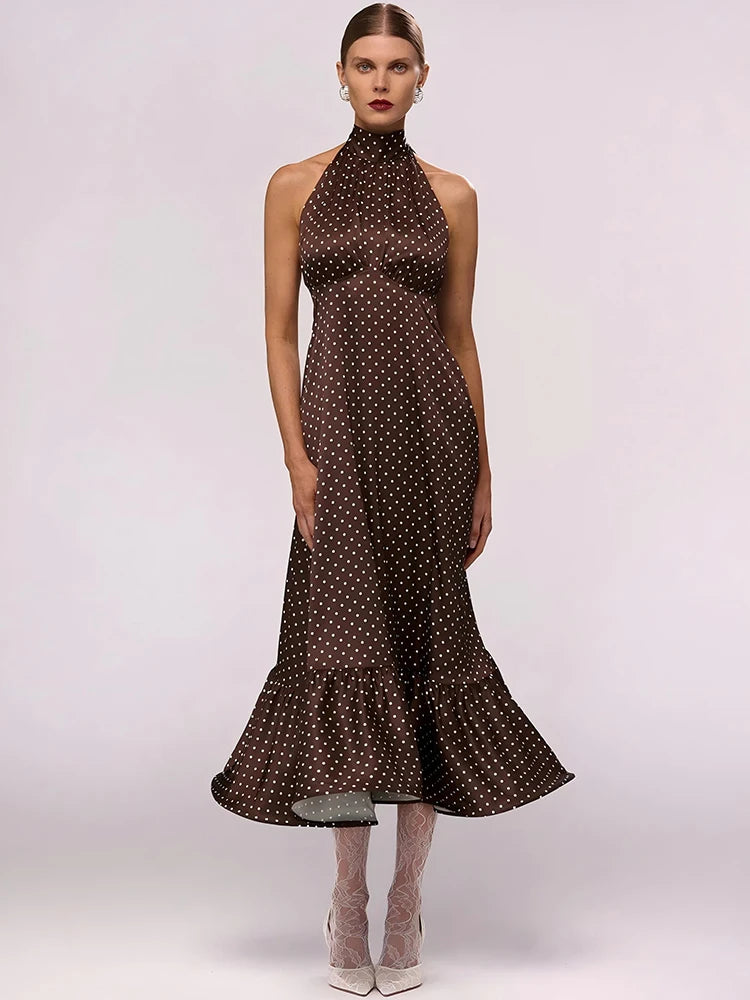 Polka Dot Ruched Ruffle Sexy Midi Dress