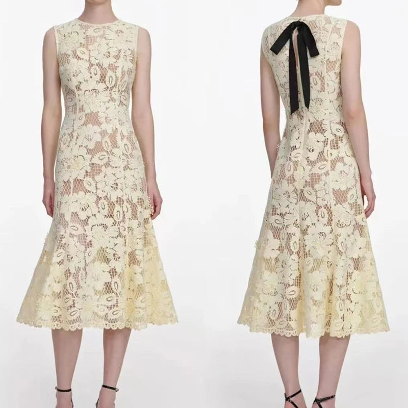 Yellow Flower Lace Dress