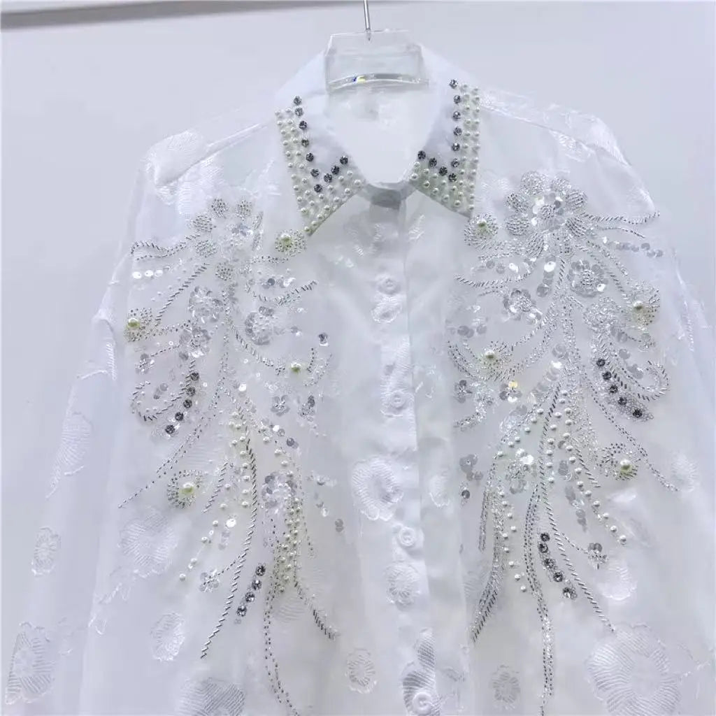 The Royals Collection-Luxury Style Sparkle Rhinestones Embellished Shirt