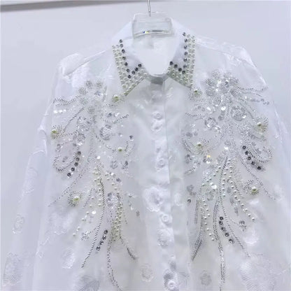 The Royals Collection-Luxury Style Sparkle Rhinestones Embellished Shirt