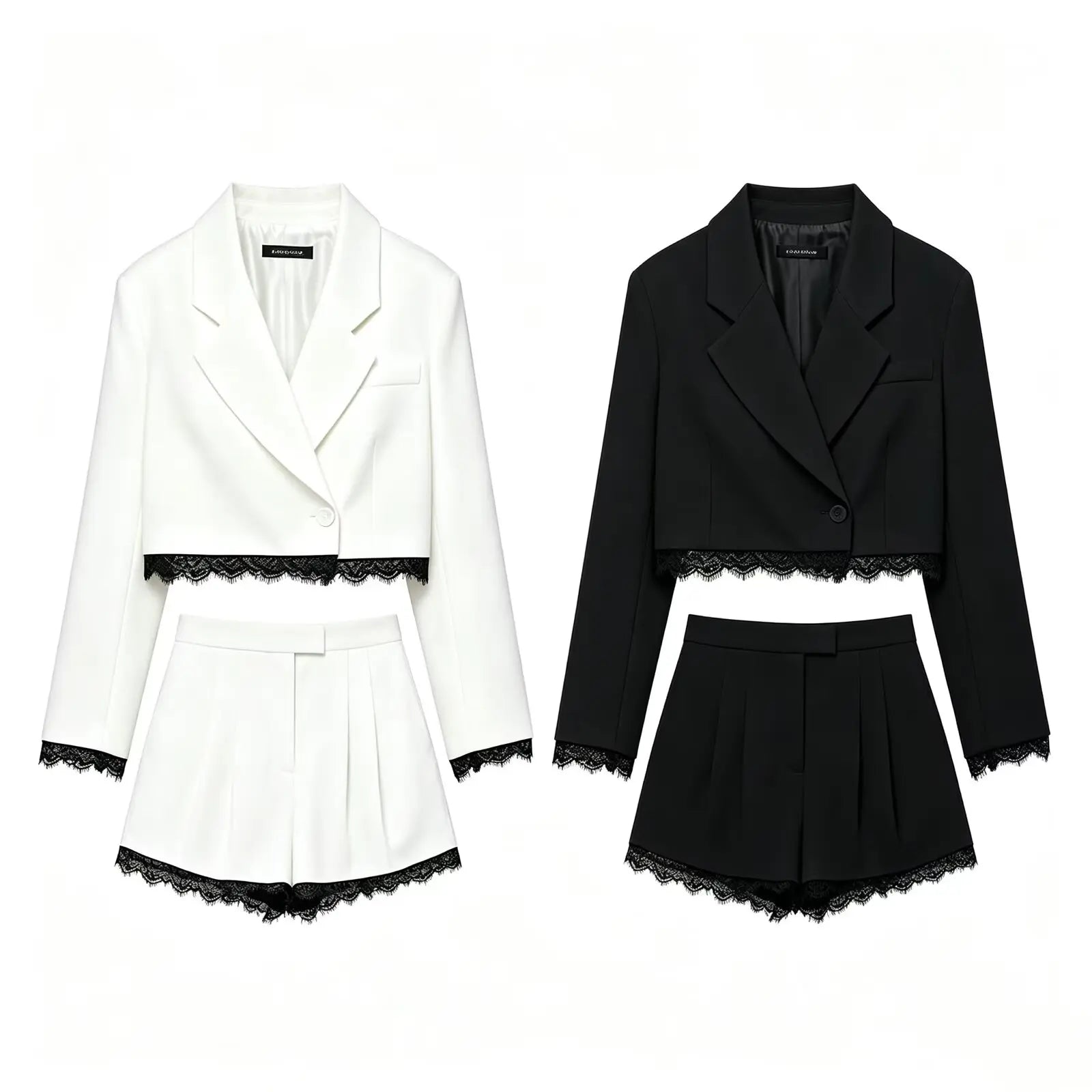 Zara Lace Trim Cropped Blazer Set