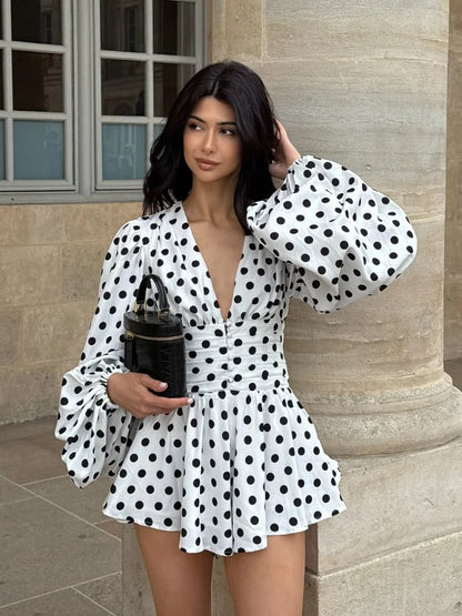Fashion Polka Dot Pleated Mini Dress