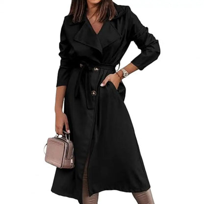 Trench Women Jacket With Lace-Up Belt Long Sleeves Pockets old money