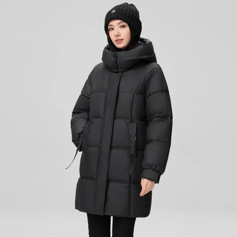 Winter Women Jacket Mid Long Hooded