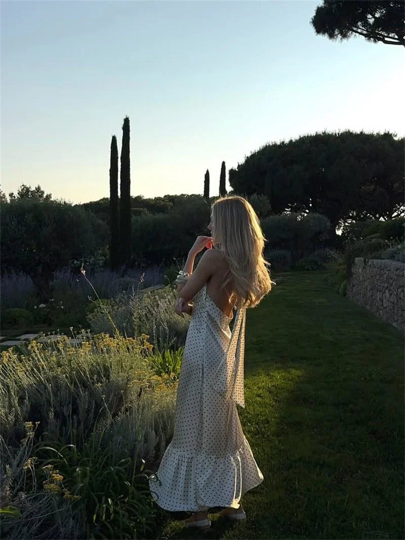 Polka Dot Ruched Ruffle Sexy Midi Dress