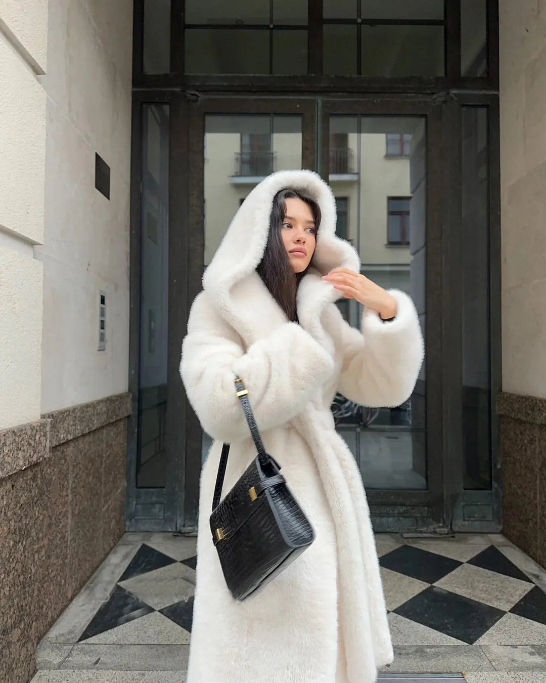 Fur Hooded Long Jacket