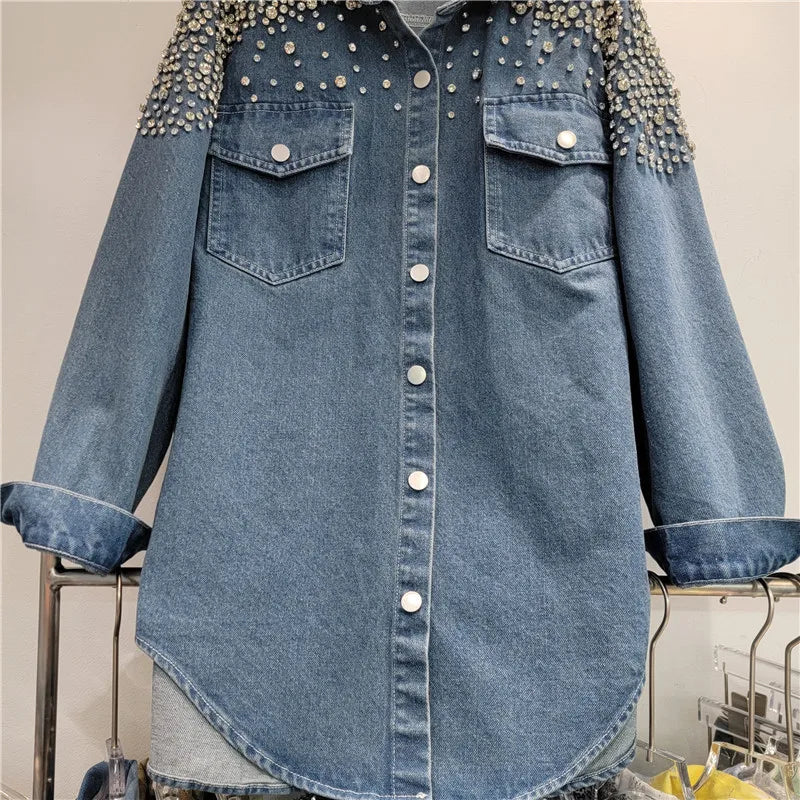 Denim Blouse Full Diamonds