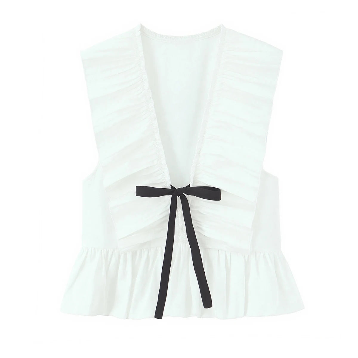 KONDALA Elegant Sweet Bow Tops Woman High Street Chic Pleated Deep V-Neck Tank Tops 2026 Summer Trendy Lady Holidays Dating Vest