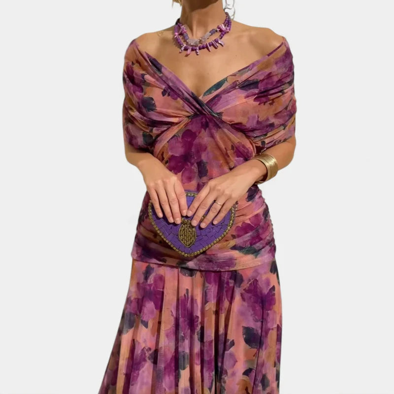 Offshoulder A line flared Dress