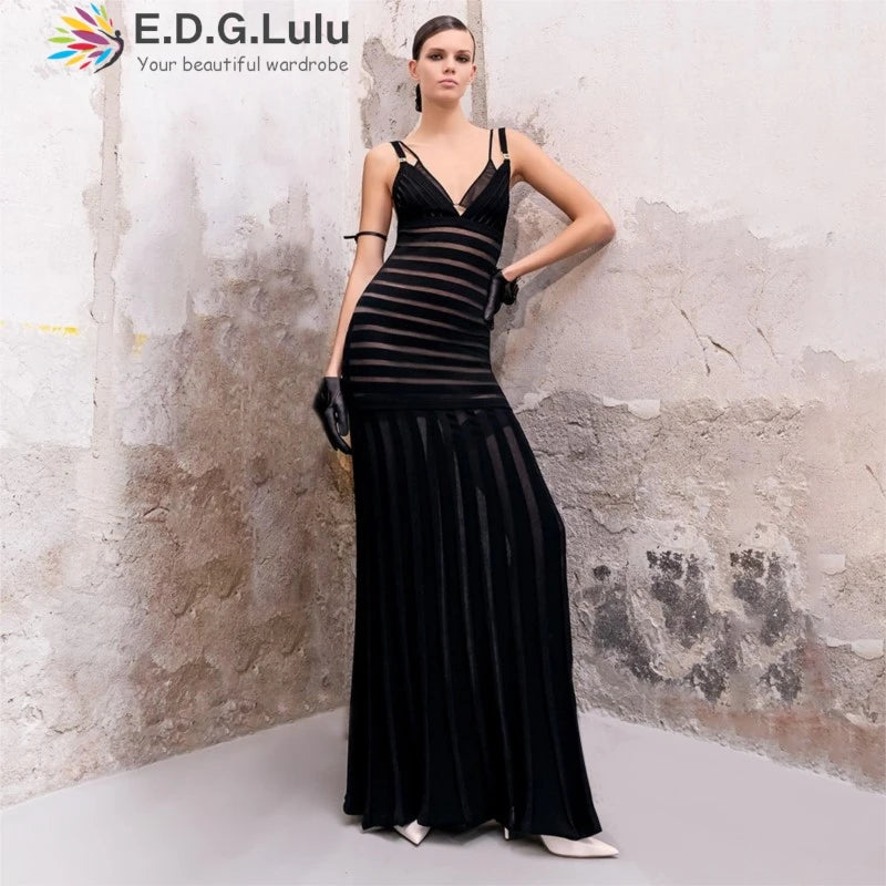 Semi Sheer Black Dress- Party Premium collection