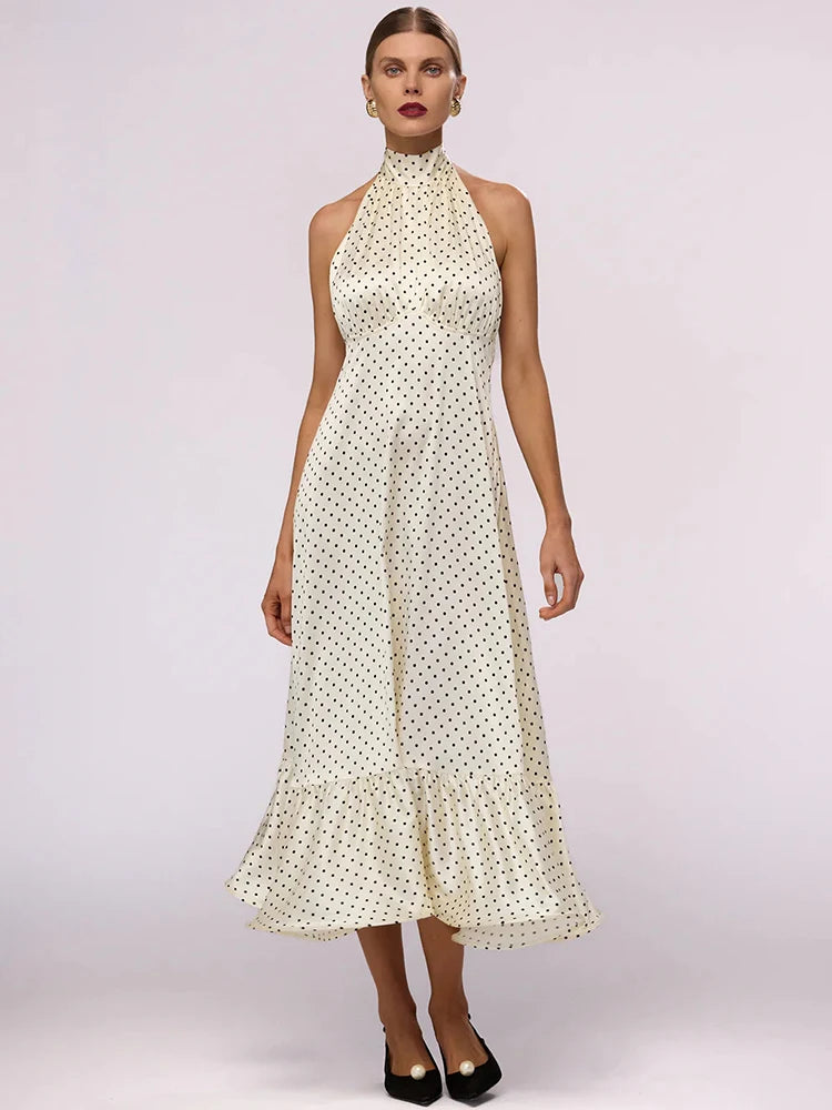 Polka Dot Ruched Ruffle Sexy Midi Dress