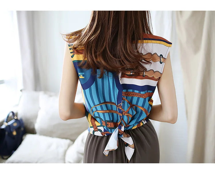 H Han Queen Hot Sales Korean Women's Summer Sexy Prints Work 2 Pieces Set Sleeveless Tops & A-Line Long Skirt Korean Skirt Suit