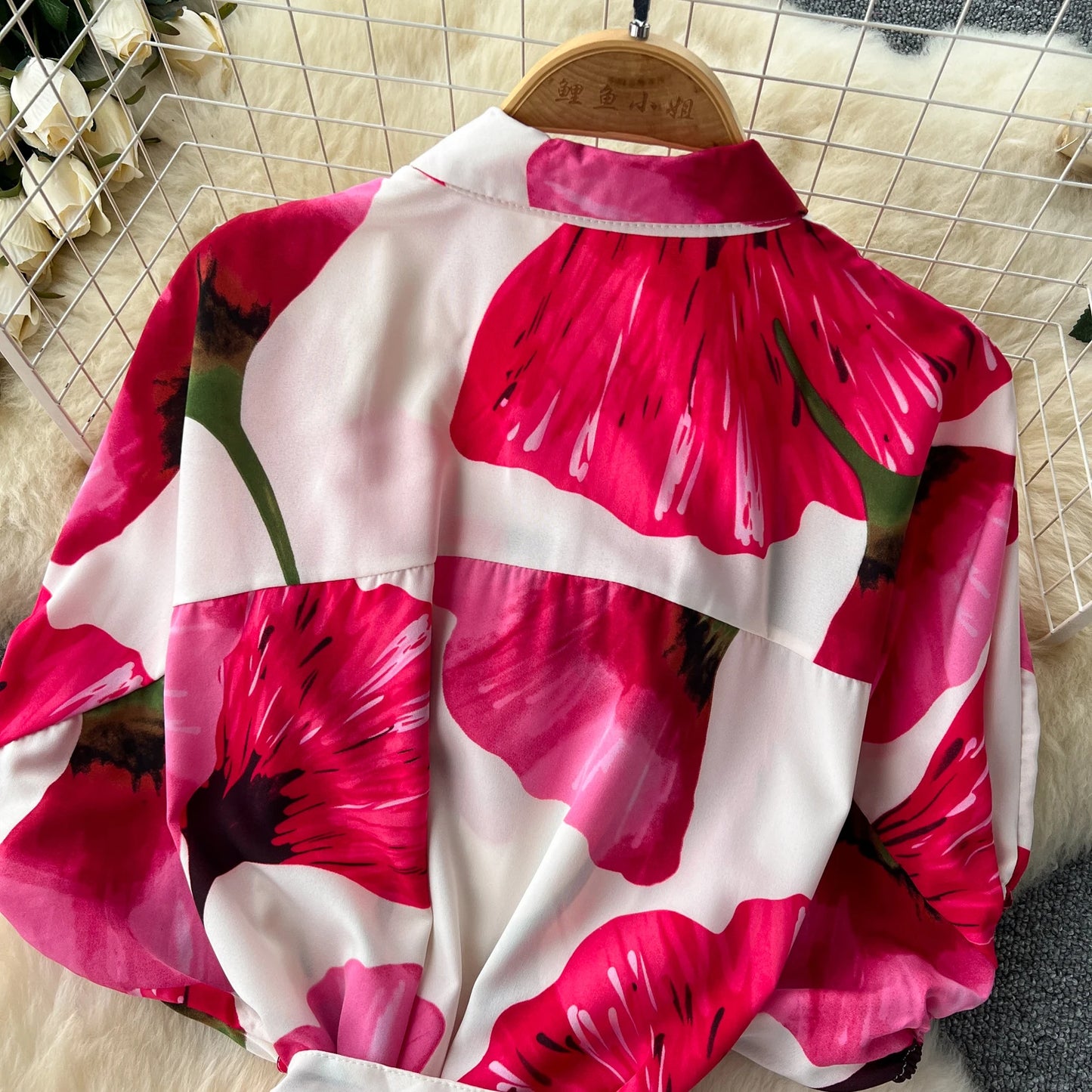 Vintage Satin Floral Pink Red