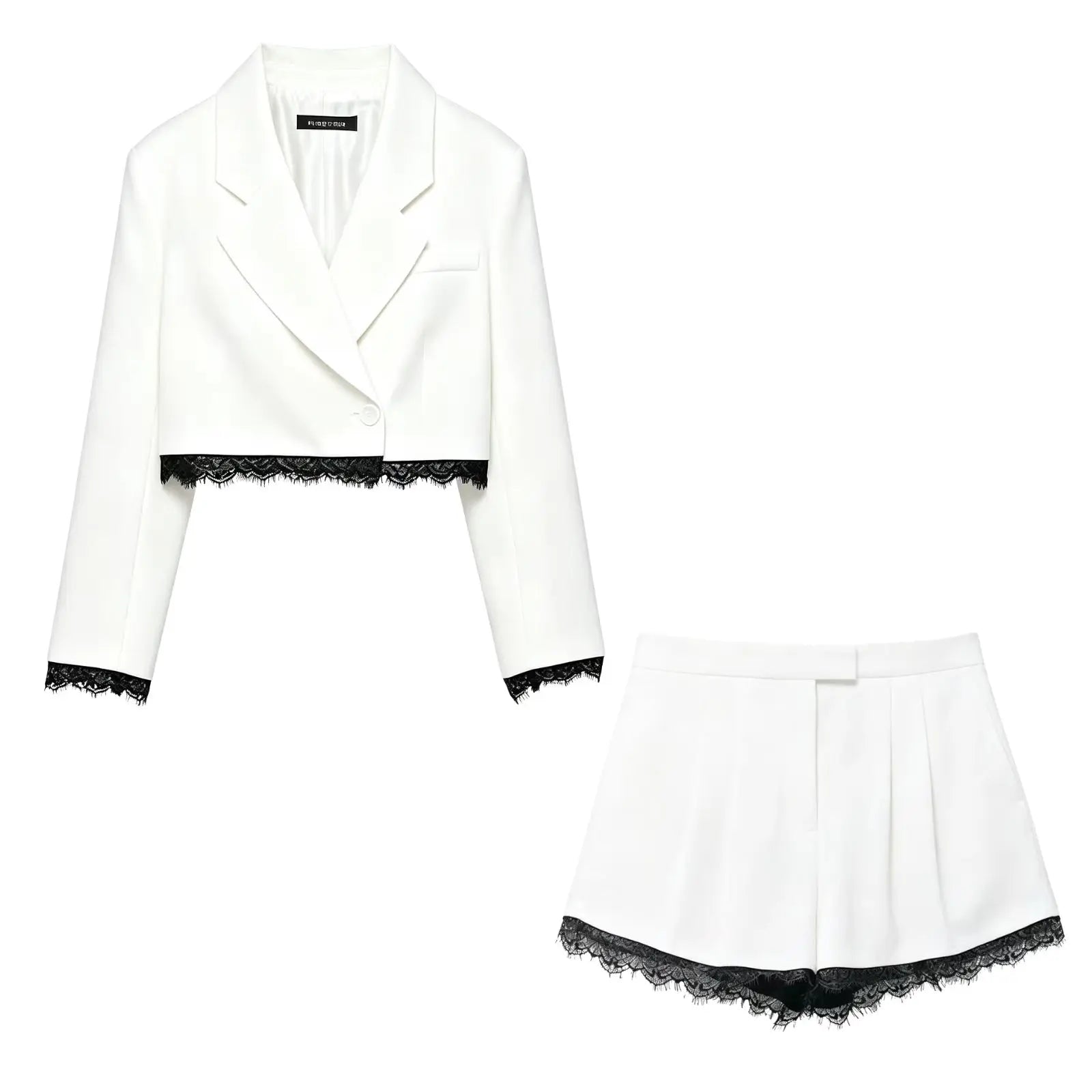 Zara Lace Trim Cropped Blazer Set