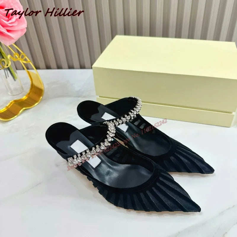 Leather Slippers Pointed Stiletto Heels Luxury