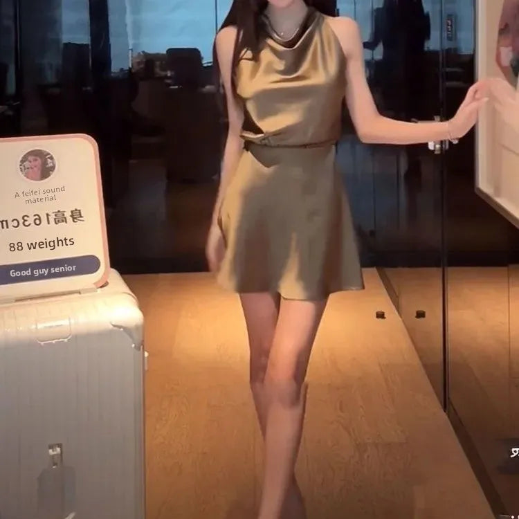 Classy Olive Green Silk Mini