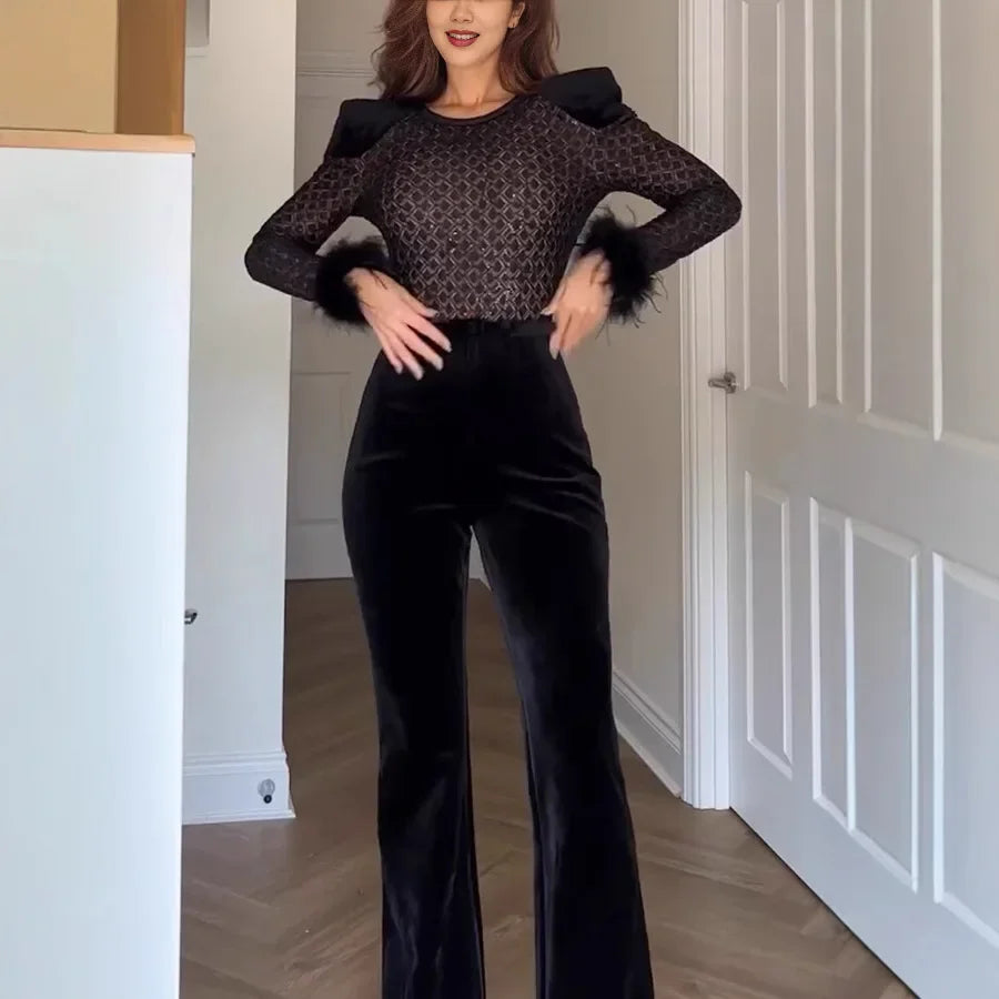 Nadine Merabi velvet jumpsuit