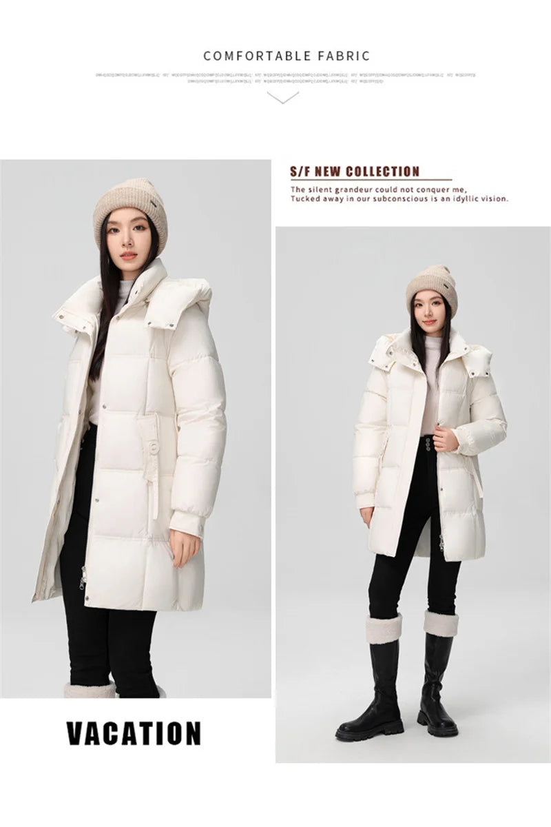 Winter Women Jacket Mid Long Hooded