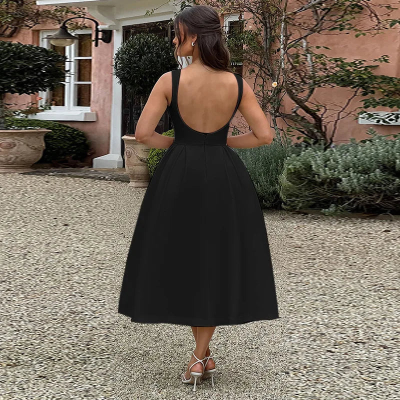 Backless Pleated Long Dresses