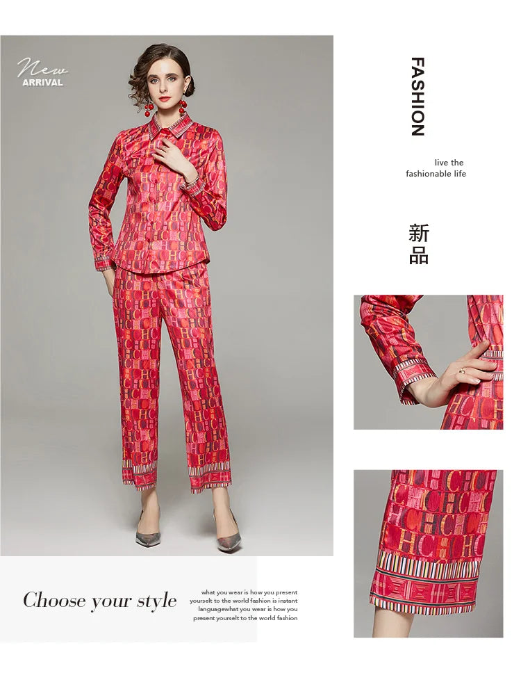 CH Versatile Letter Printed Two Piece Set of Shirt and Pants Set