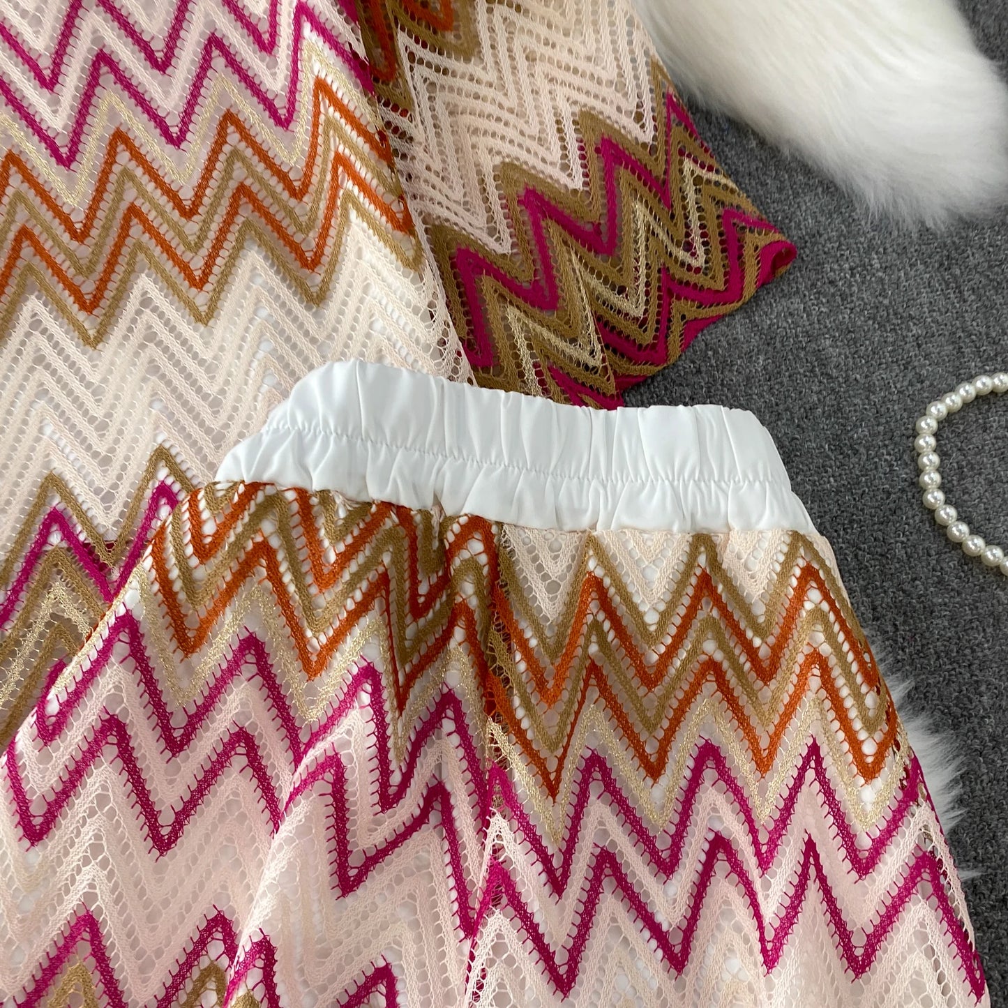 Retro Hollow out Wave Knit Set