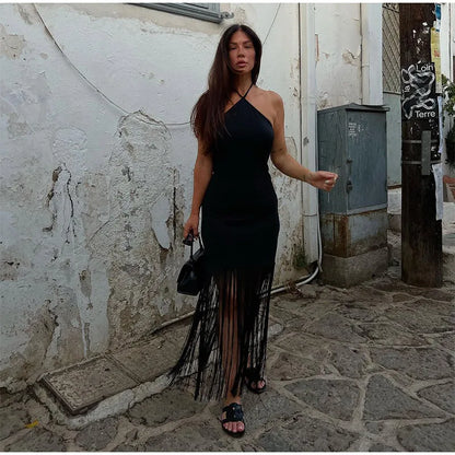 Party Tassel Dress halter neck celebrity