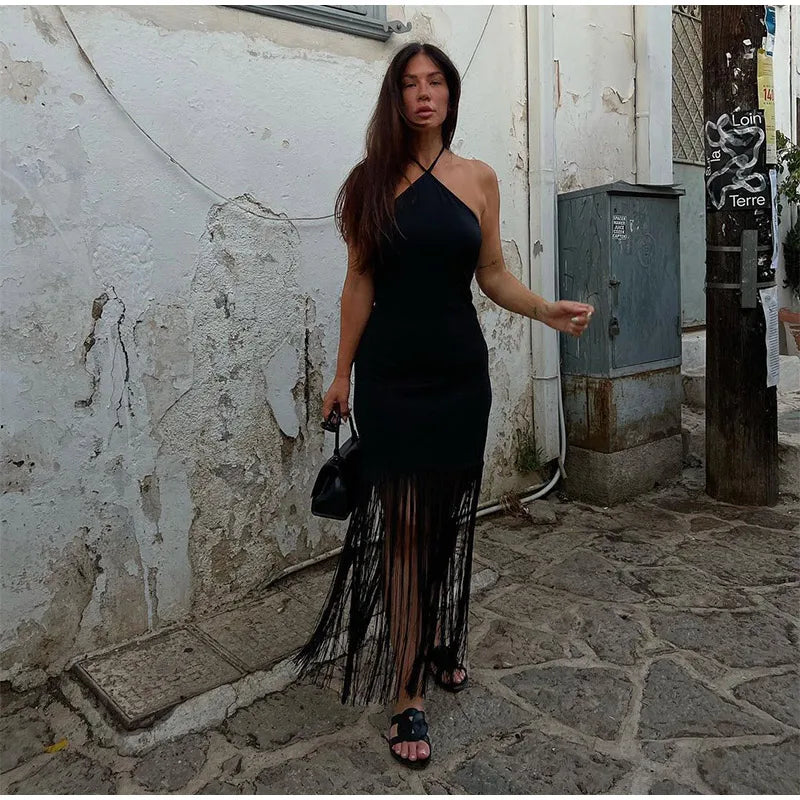 Party Tassel Dress halter neck celebrity - Shellss