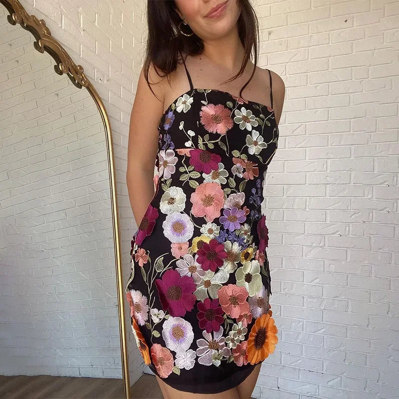3D Flower Embroidery Tank Dress
