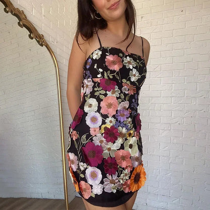 3D Flower Embroidery Tank Dress