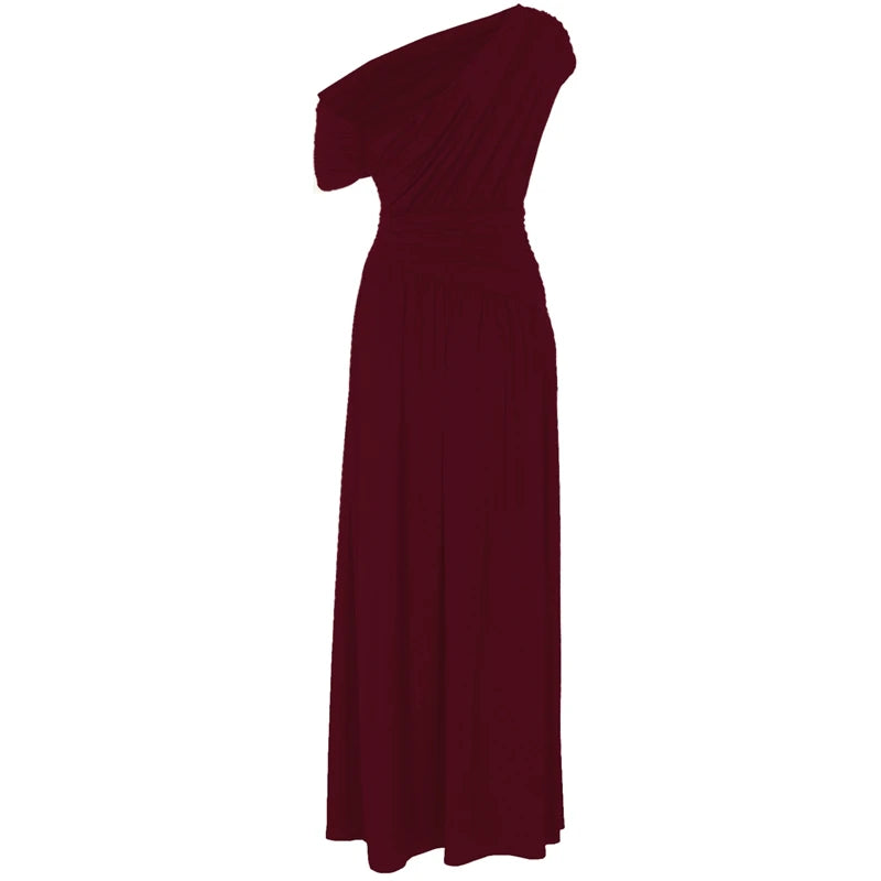 Hugcitar One Shoulder Ruched Sleeveless Solid Pleated Sexy Irregular Y2K Maxi Dress Summer Elegant Party Women Clothes Vacation - Shellss