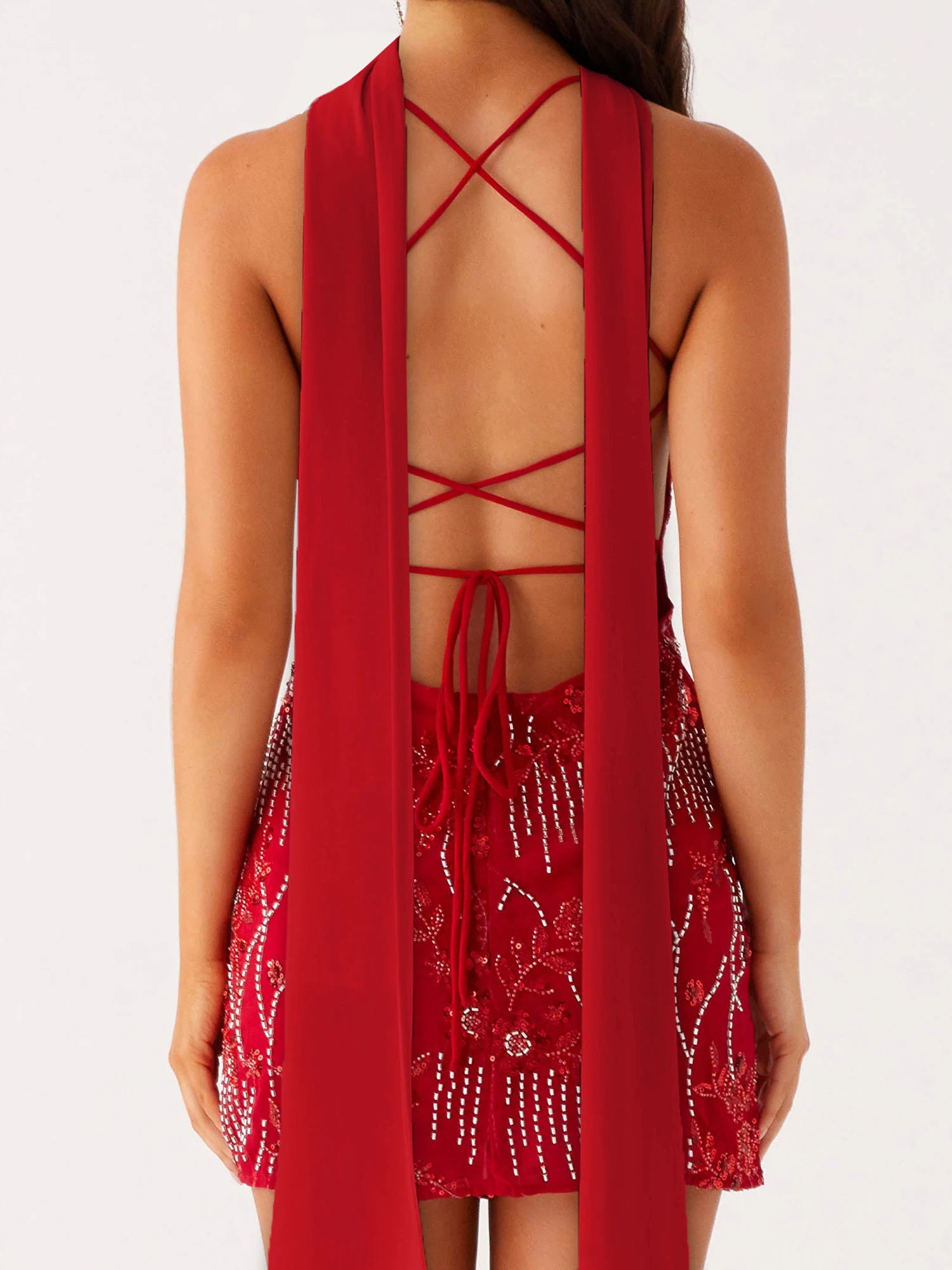 Sequined Flower Embroidery Beaded Bodycon Mini