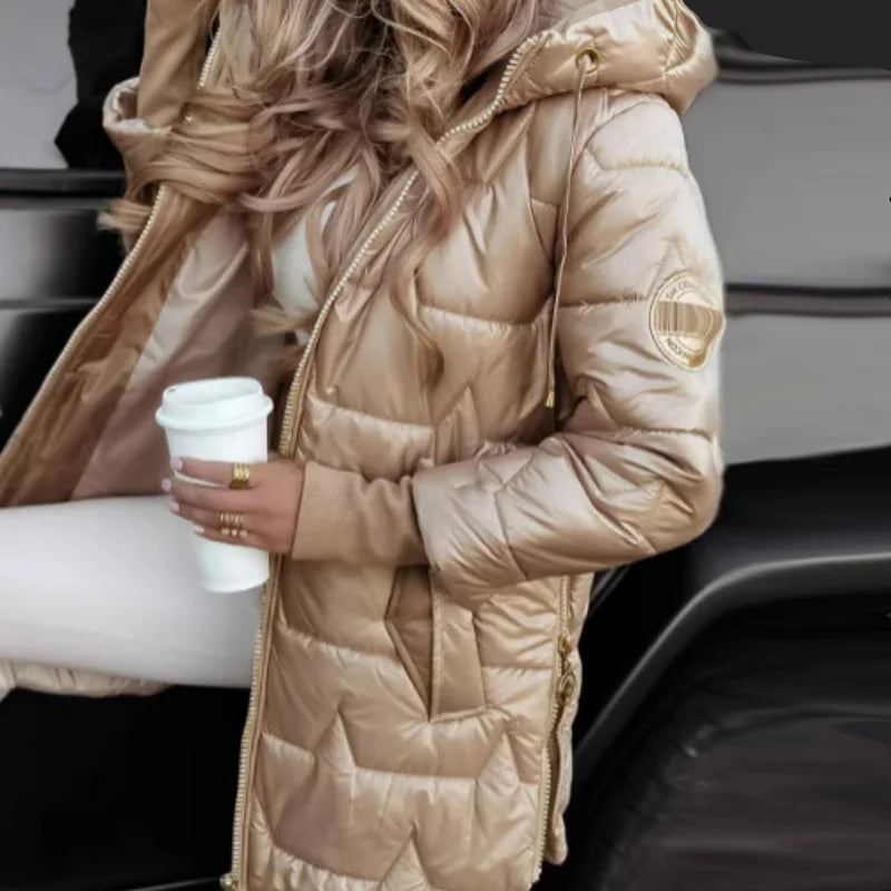 Women's Winter Warm Hooded Mid Length Coats Thicken Outwear Pockets Coat Parka Jacket