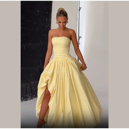 Butter Yellow Slit bubble Dress