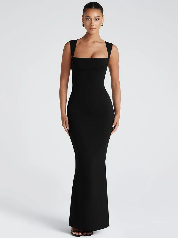 Square Collar Sleeveless Sexy Maxi Dress For Woman Fashion Spring Summer New High Waist Bodycon Club Party Long Dress - Shellss