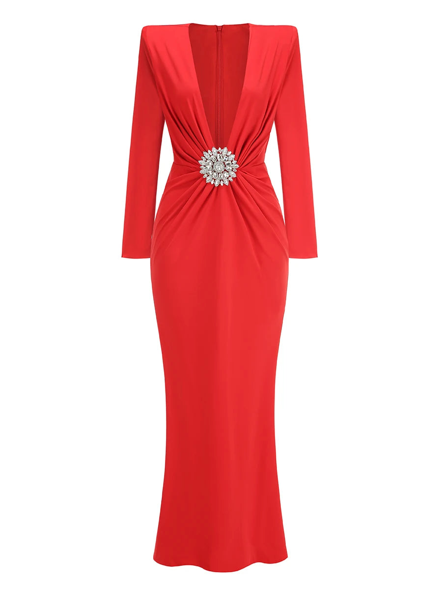 Winter  Red Black Maxi Bodycon Dress
