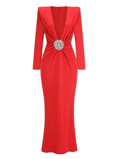 Winter  Red Black Maxi Bodycon Dress