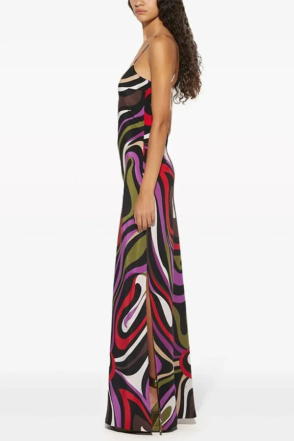 Sexy Printed Sling Long Dress Women Sleeveless Backless High Waist Slim Dresses Female 2026 Summer Beach Vacation Robes Lady