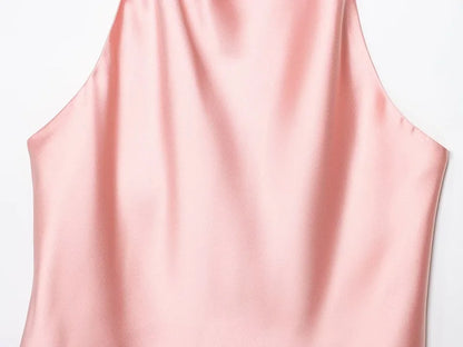 SS25 Halter Satin backless Tops