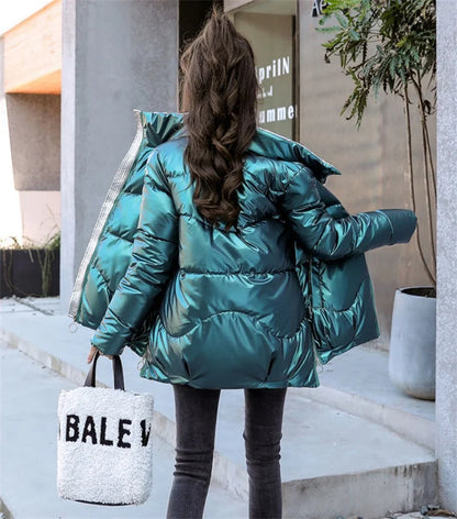 Winter Jacket Women Parkas Glossy Warm