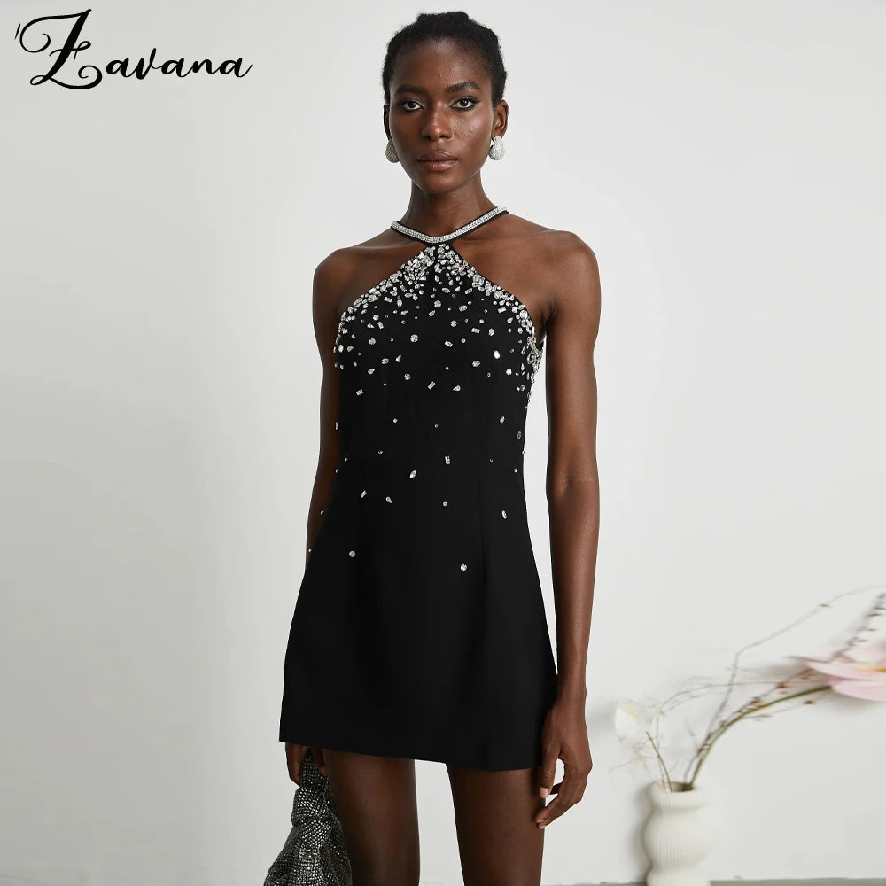 Zavana Bling Sleeveless Sheath Homecoming Dress for Women Satin Rhinestones Cocktail Party Vestidos De Formatura Customized