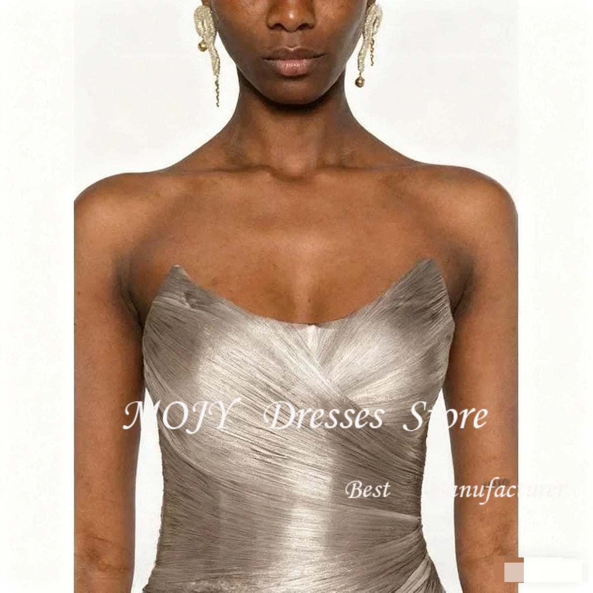 Mojy Customized Draped and Pleats Special Occasion Gowns Sweep Train Strapless Homecoming Dress Sleeveless Zipper Back