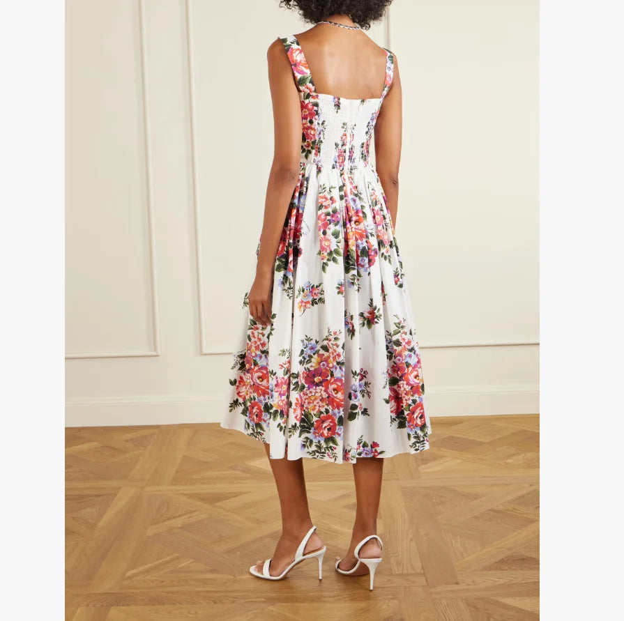 Romantic Holiday Style Floral Print Wrap Dress Slimming Waist Long Skirt Summer New Arrival Elegant Fashionable Midi Dress