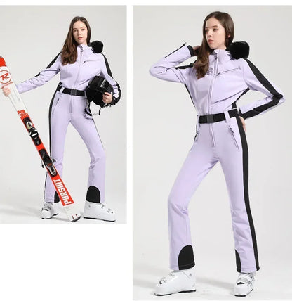 Women Slim Fit Skiing Suit Female Warm Snowboard Windproof Overalls Outdoor Waterproof Ski Jumpsuit Winter New One-Piece Clothes