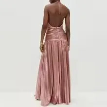 Sexy Off Shoulder Halter Folds Slit Long Dress Luxurious Women Corset Party Dress Gold Halter Neck Evening Dress