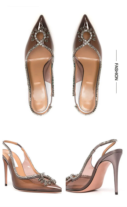 Pink Clear designer rhinestone heels
