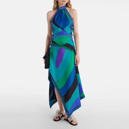 Printed Halter Top Skirt Set- Pucci Vibes
