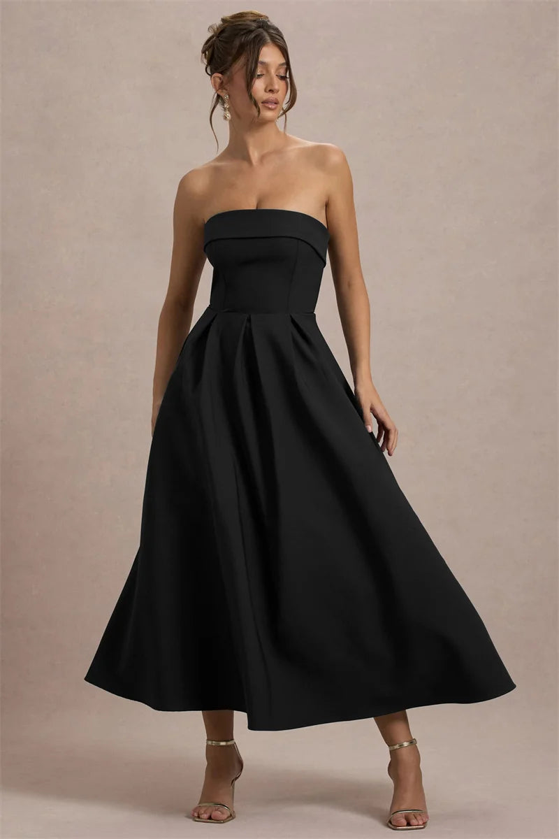 Strapless Midi Dress A-Line - Shellss